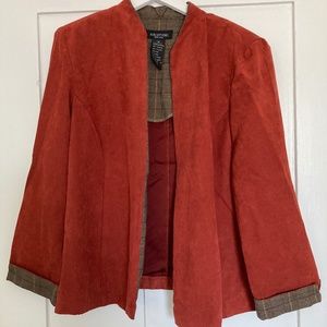 Perceptions of New York Womens Blazer 18 Orange, Brown Trim Long Sleeve Open